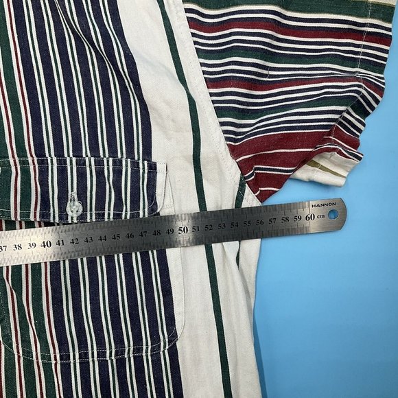 Vintage Mic Stripe Button Short Sleeve Cotton Casual Shirt Chest Pocket Oman M - Picture 8 of 9